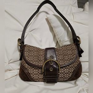 Coach Handbag Brown Canvas/Suede Leather Hobo Satchel Shoulder Bag NoG04J-6818